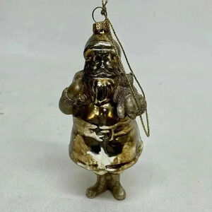 Santa Claus Glass Christmas Tree Hanging Ornament Gold Holiday Decor